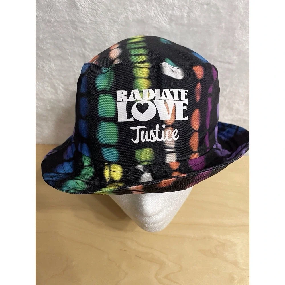 Justice Girls Rainbow Tie Dye Radiate Love Bucket Hat Black‎ Multi